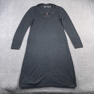 Soft Surroundings Sweater Dress Womens Small Grey Knit V Neck Buckle‎ Accent